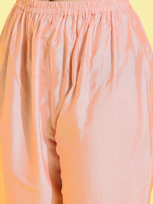 Girl's' Pink Viscose Kurta And Straight Pant Set